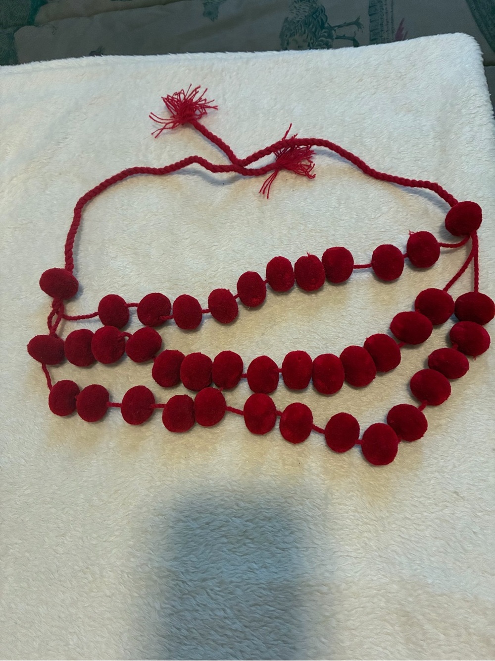 Red Pom Pom Multi-Strand Necklace from Mexico